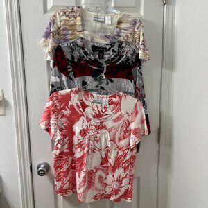 Alfred Dunner Lot of 3 Shirts 2 Short Sleeve 1 Long Sleeve Sz PM(petite medium)